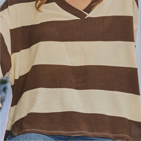 NWT CES FEMME Long Sleeve Striped V-Neck Oversized Relaxed Fit Size Large - Picture 3 of 5